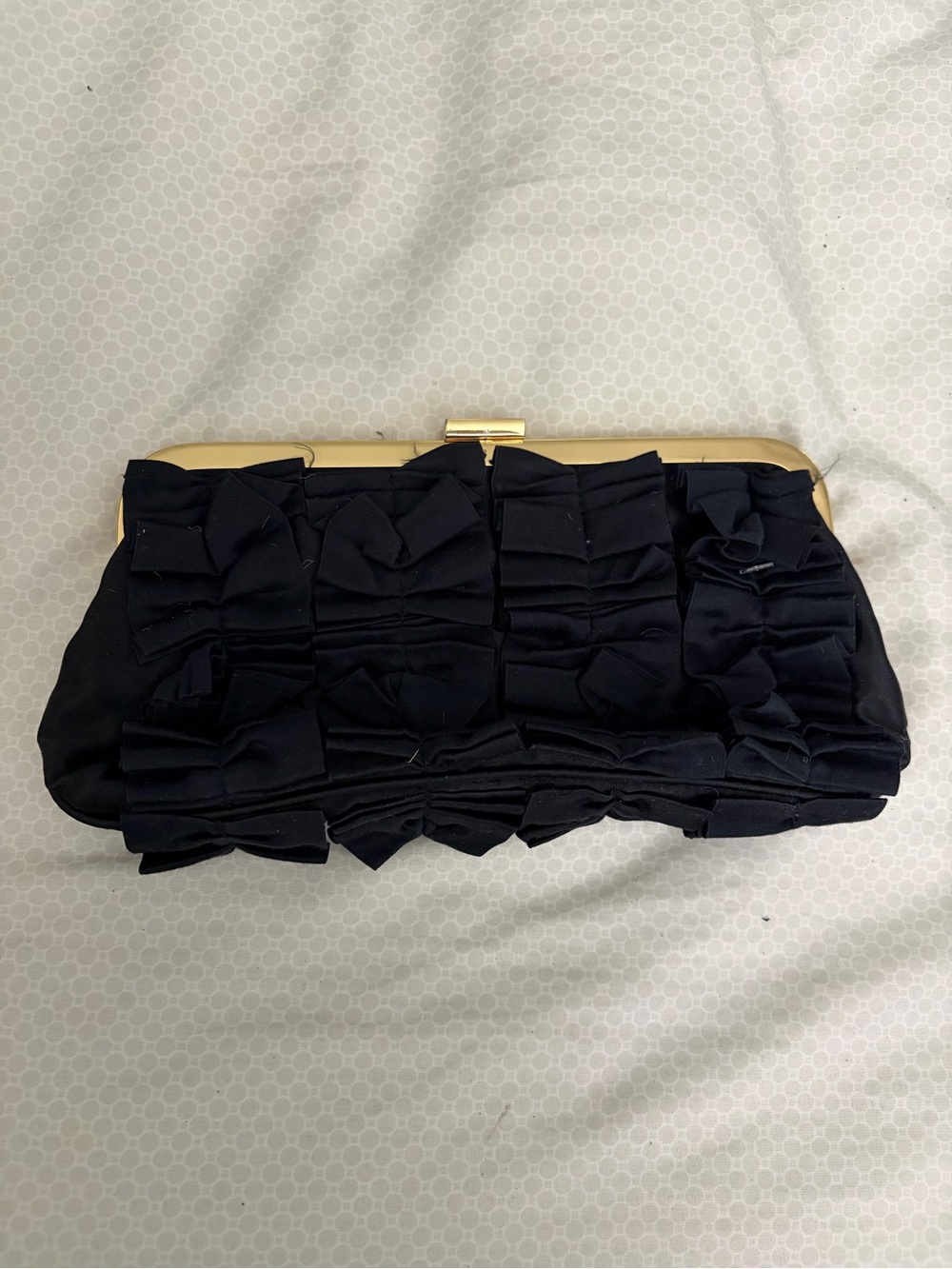 J crew Elegant Black Ruffle Clutch with Gold Frame
